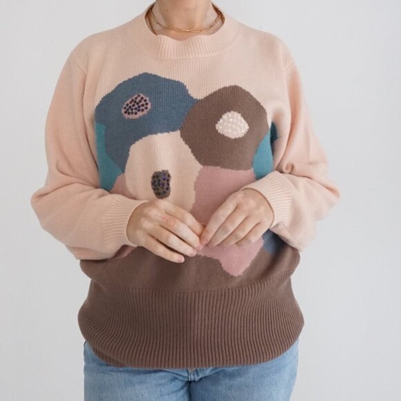 Vintage L.L. European Fashion Pink Brown 5% Angora 55% Lambswool Knit Sweater M - Picture 2 of 11